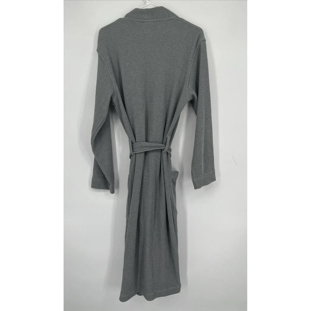 L.L. BEAN Comfort Waffle Robe Cotton Blend Waffle Knit Gray Small